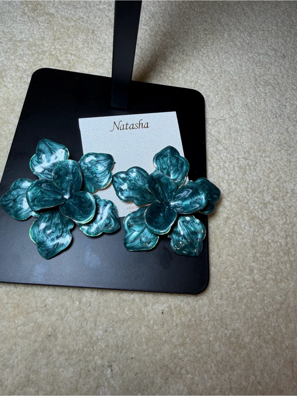 NWT Natasha Teal Enamel
Floral Oversized Statement
Earrings